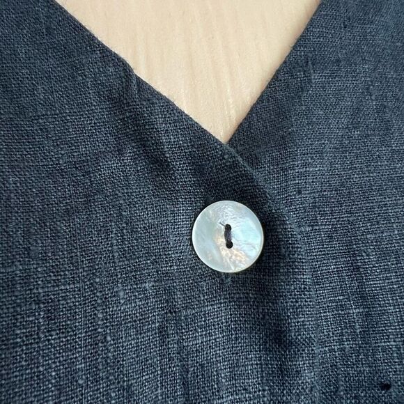 Vintage Positive Influence Women’s 14 Black 100% Linen Hieroglyphics Top Shirt - Picture 3 of 15